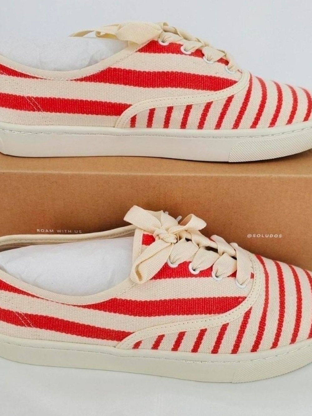 Striped Canvas Sneakers in Red and Cream